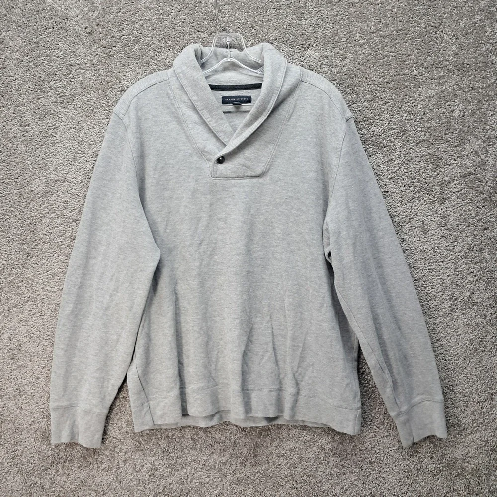 Banana Republic Mens Gray Cotton Shawl Collar Elbow Patch Sweatshirt Large 7647